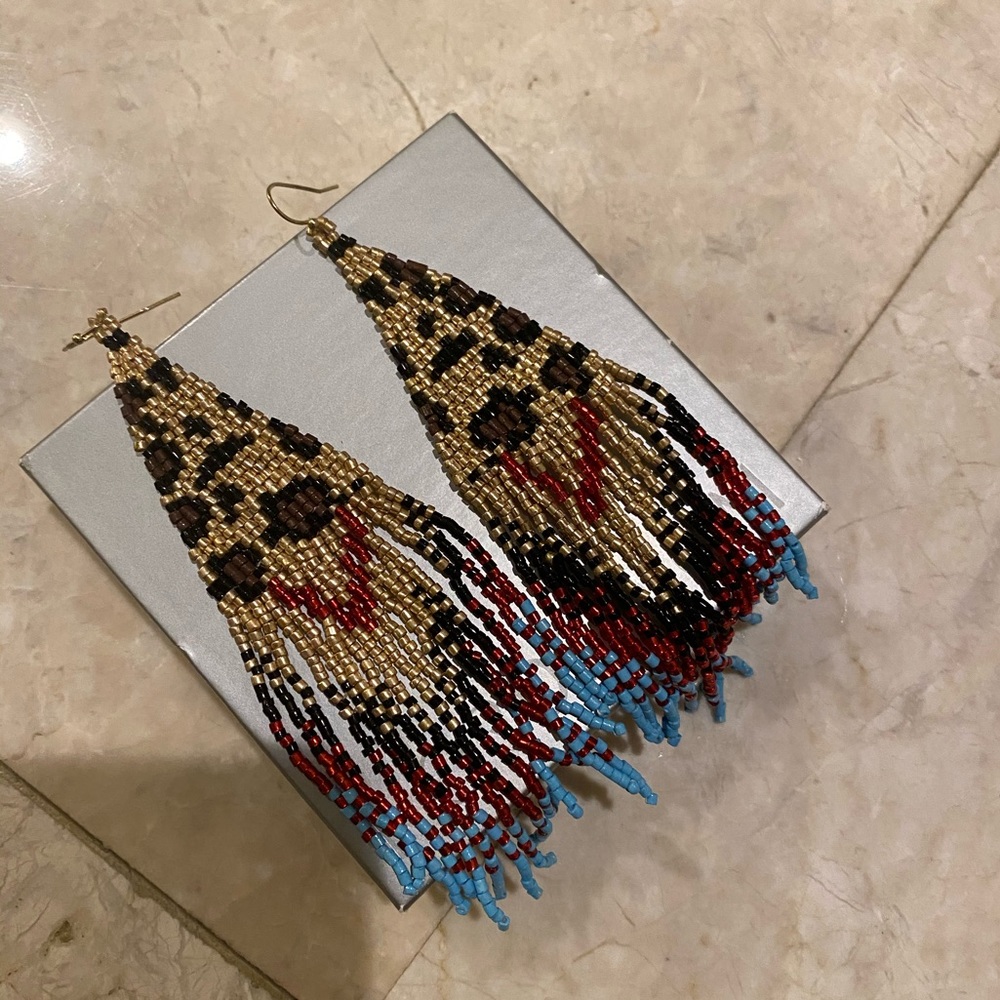Cheetah Earrings with Red and Blue Detail